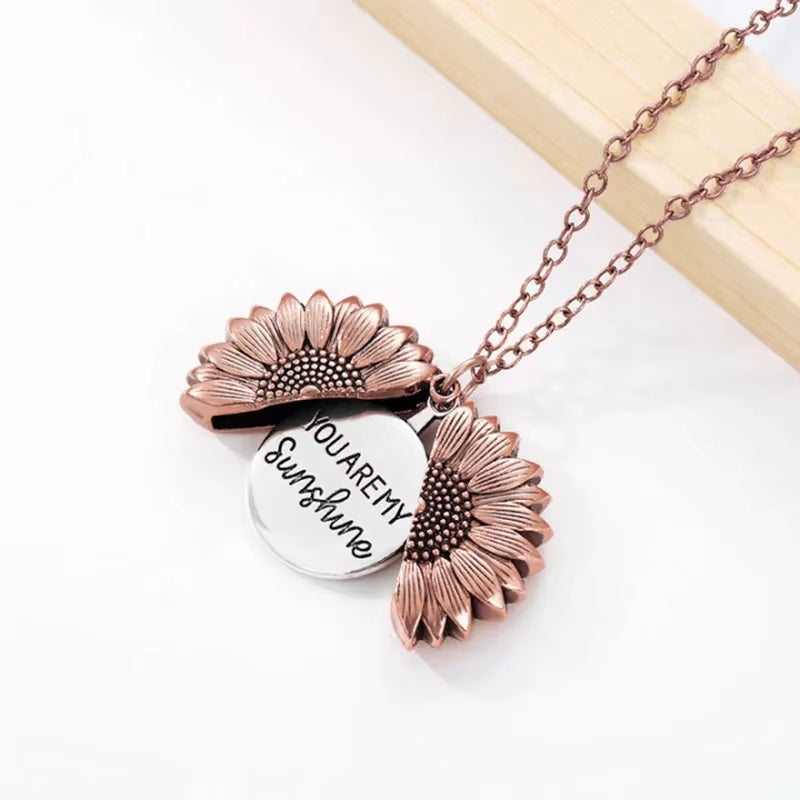 Sunflower Necklaces for Women Stainless Steel Open Locket You Are My Sunshine Sunflower Necklace Birthday Party Jewelry Gift BFF