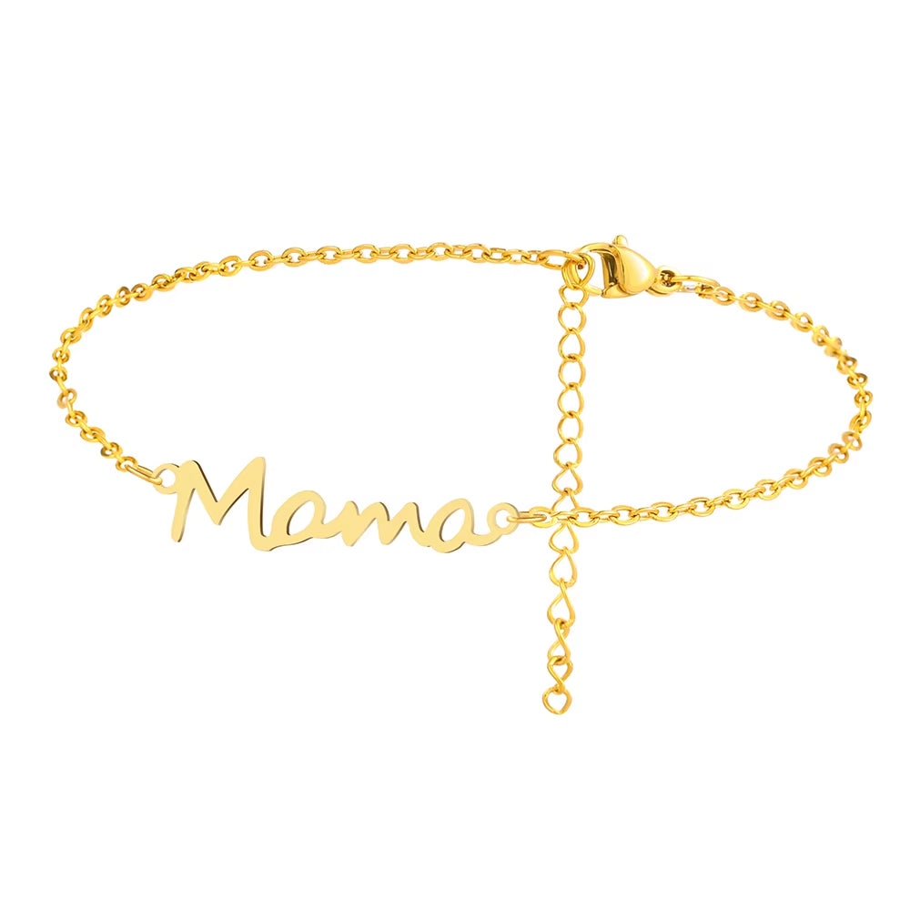 Stainless Steel Bracelets Letter Mama Pendant Chains Fashion Charms Bracelet for Women Jewelry Party Lover Mum Mother'S Gifts