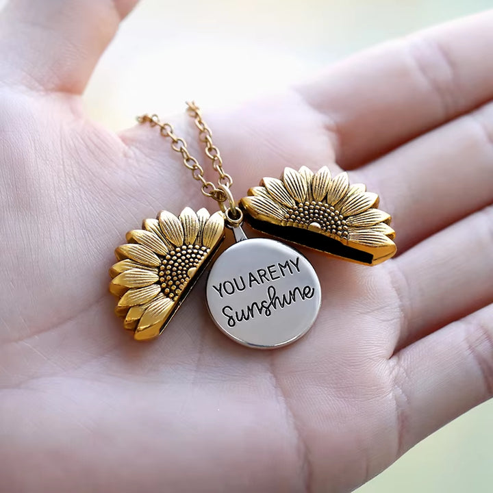 Sunflower Necklaces for Women Stainless Steel Open Locket You Are My Sunshine Sunflower Necklace Birthday Party Jewelry Gift BFF